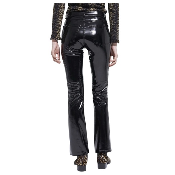 The Kooples 100% vinyl pants black Loose fit High-waisted Flared Patent NWT 27 - Picture 2 of 13